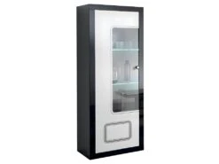 ROBBIE - Vitrine 1 Porte Gauche Laqué Noir Et Blanc