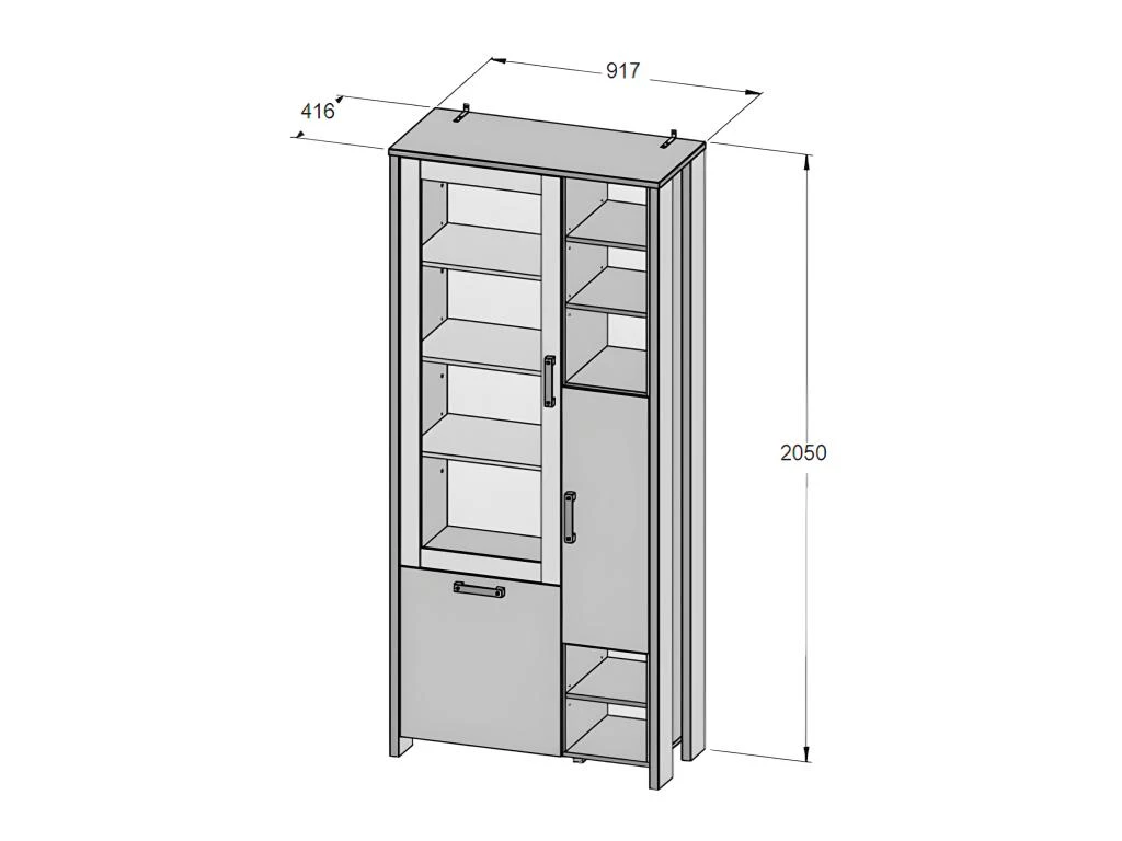 Vitrine 3 Portes Et 14 Niches Effet Bois Vieilli Et Béton Gris - BUCK – Image 5