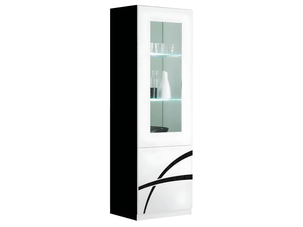 ALYSSA - Vitrine Droite 1 Porte Laquée Brillant Noir Et Blanc