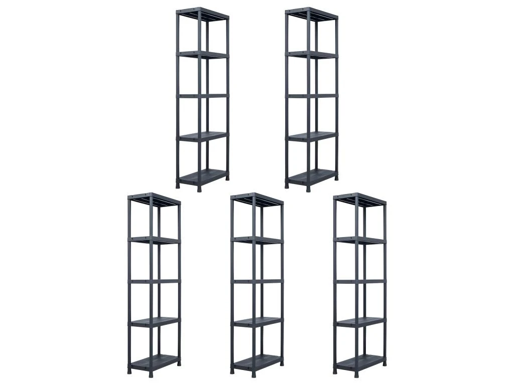 Étagères De Rangement 5 Pièces 125 Kg 60 X 30 X 180 Cm Plastique Noir 02_0000673