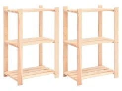 Lot De 2 étagères De Rangement à 3 Niveaux 60 X 38 X 90 Cm Pin 150 Kg 02_0000675