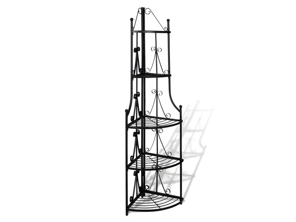 Etagère D'angle 5 Niveaux Acier Noir Intérieur Ou Extérieur Pour Plantes Fleurs 2702003