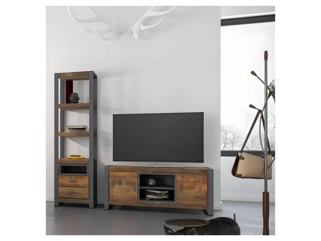 Étagère 1 Niche, 2 Tiroirs Bois/Metal - JINK – Image 2