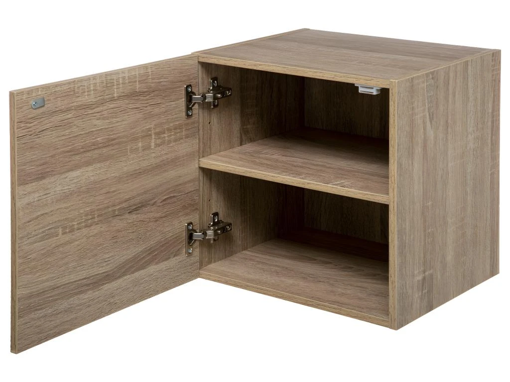 Meuble Etagère Murale 2 Cases De Rangement Et 1 Porte 36.5 X 30 Cm Effet Bois Naturel