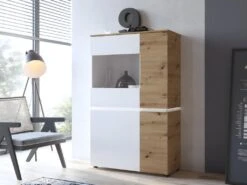 Vitrine 4 Portes Avec LEDs - Naturel Et Blanc - DOLONA