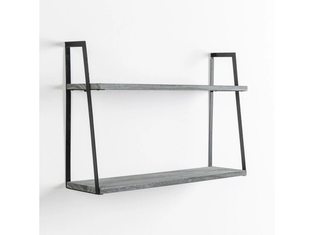 Set De 2 étagères Murales Eloi 2 Niveaux Gris, Bois De Paulownia