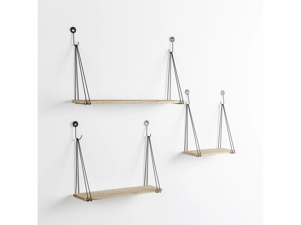 Set De 3 étagères Murales Airas En Métal Noir Et Bois De Paulownia