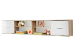 Étagères Suspendue - DENVER - Coloris Chêne Et Blanc - 2 Portes Et 4 Niches