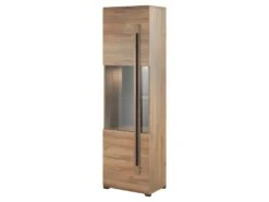 Vitrine Design Avec LED Intégrée Collection BREDA Coloris Chêne.