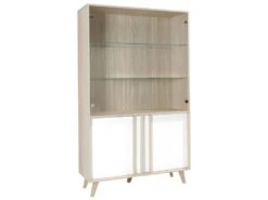 Vitrine, Vaisselier, Argentier MALMO Grand Modèle + LED. Meuble Type SCANDINAVE Idéal Pour Votre Salle à Manger