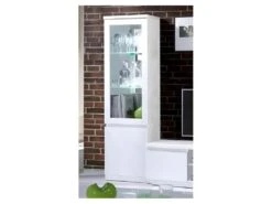 Vitrine Petit Modèle, Bibliothèque FABIO Blanc Brillant High Gloss + LED. Meuble Design Pour Votre Salon.