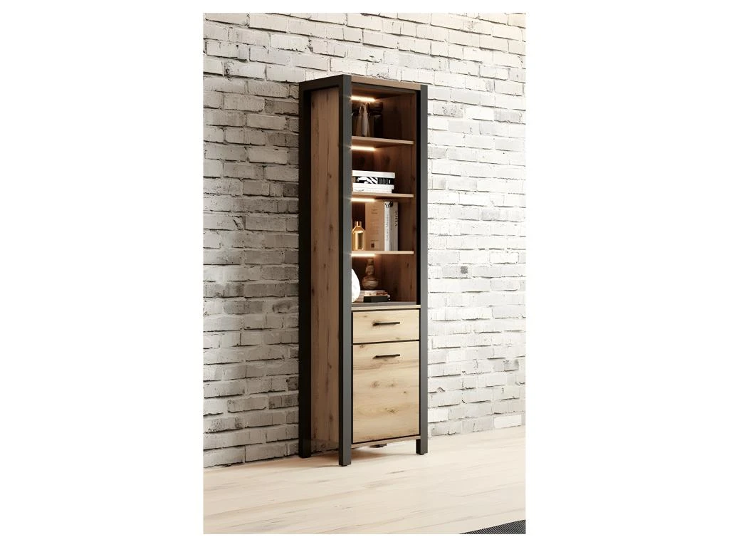 Vitrine Haute Collection BOWIE. Couleur Chêne Et Noir. LED Incluses – Image 2