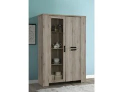 Vitrine Trois Portes Style Rustique Collection VERMONT Coloris Chêne.