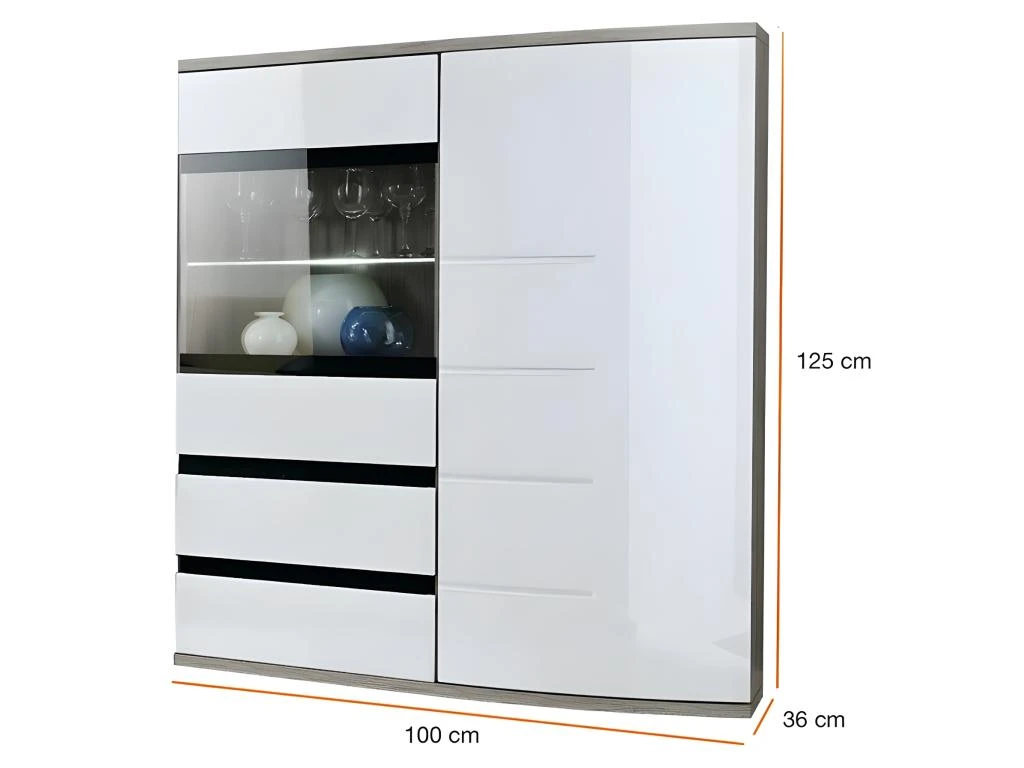 Vitrine 2 Portes Collection NOUK Couleur Blanche Et Chêne. – Image 2