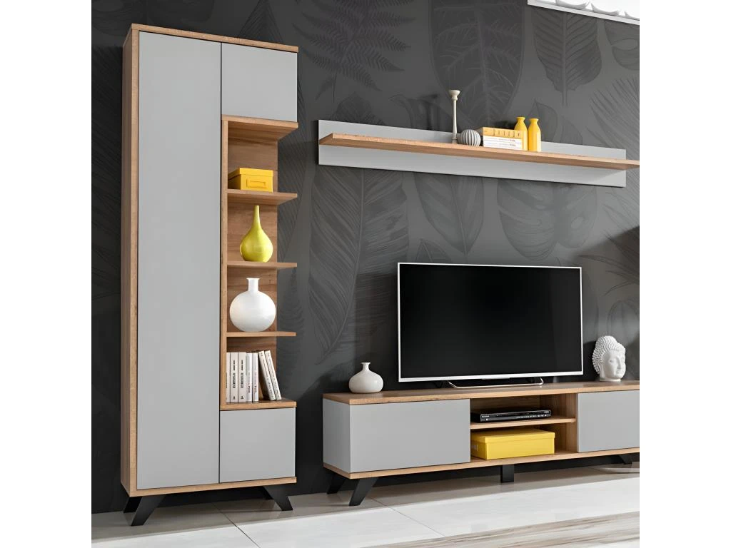 Vitrine Haute Collection CORDOBA. Coloris Gris Perle Et Bois. Meuble Design. – Image 3