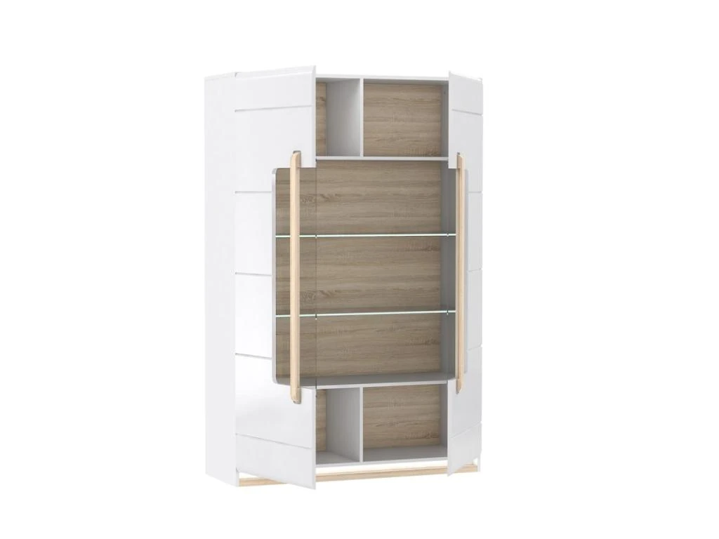 Vitrine 2 Portes Laquée Blanche Et Décor Chêne Naturel - ALEXIANE – Image 3