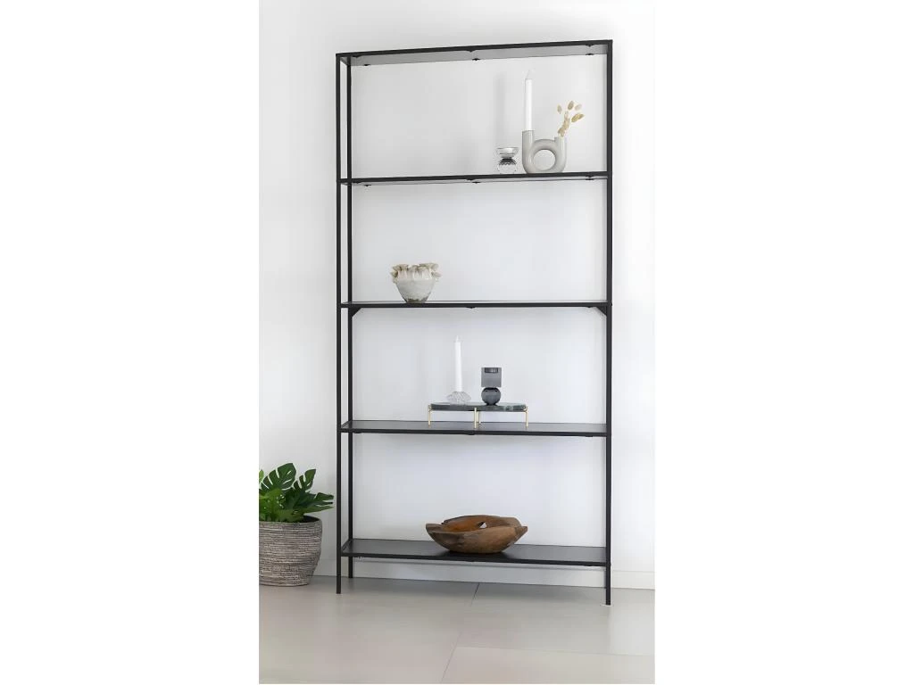 HARALD - Etagère Large 5 Plateaux Acier Noir Et Aspect Bois Noir – Image 2