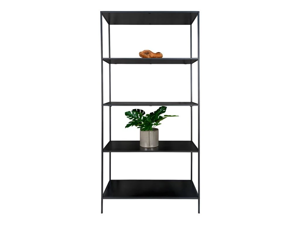 HARALD - Etagère Large 5 Plateaux Acier Noir Et Aspect Bois Noir – Image 5