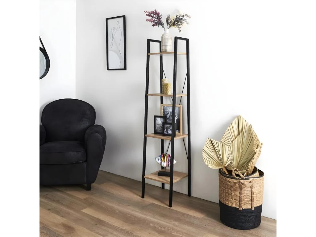 DARA - Etagère Simple 4 Plateaux Métal Et Aspect Bois – Image 2