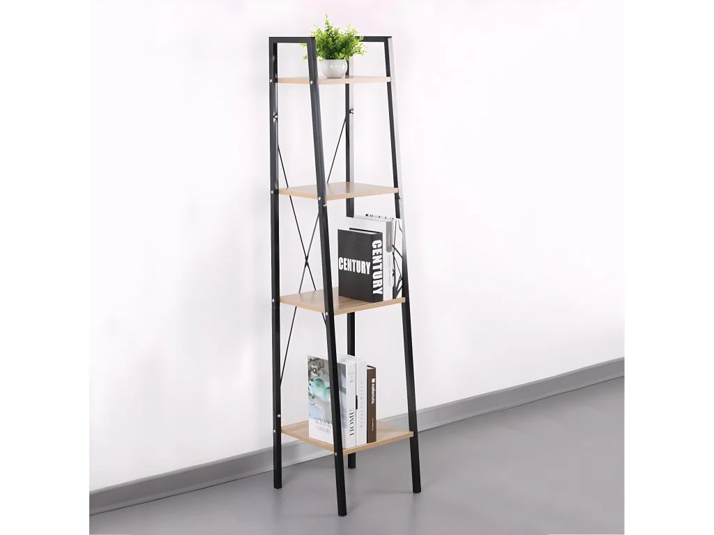 DARA - Etagère Simple 4 Plateaux Métal Et Aspect Bois – Image 4