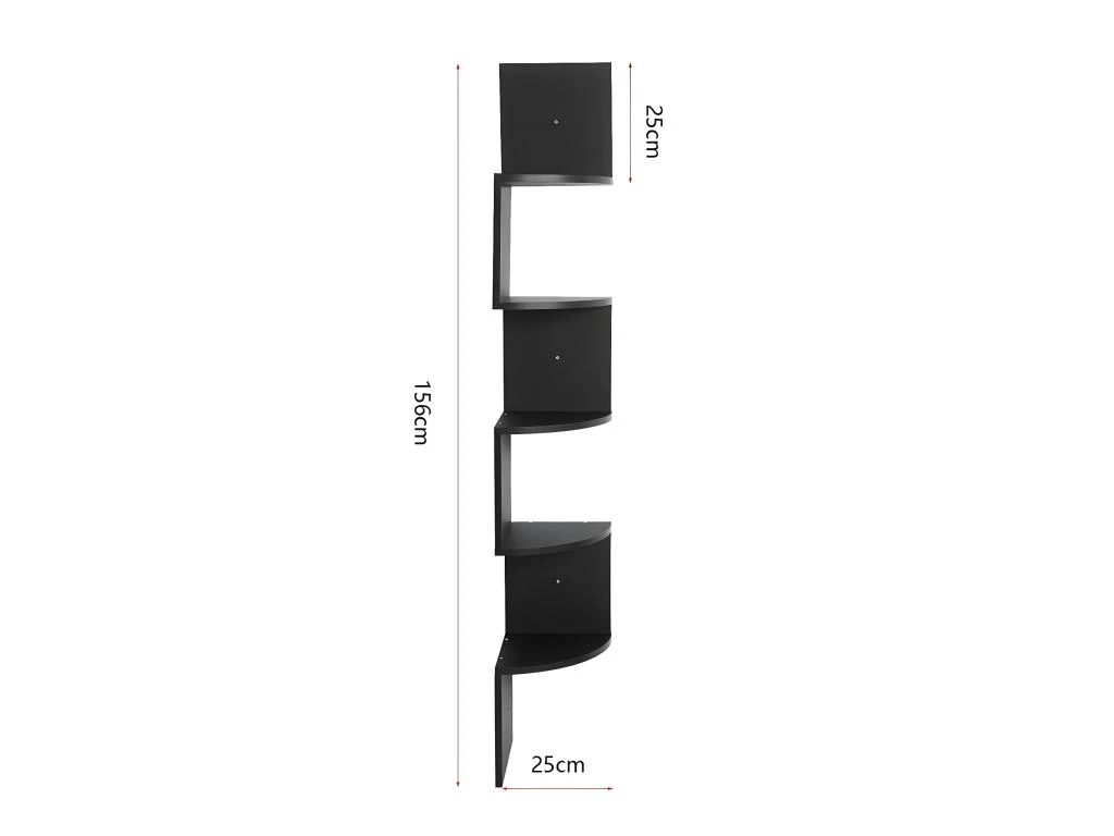 Étagères Flottantes Étagères D'angle En Bois De Rangement En Forme De S Noir 19_0000564 – Image 2