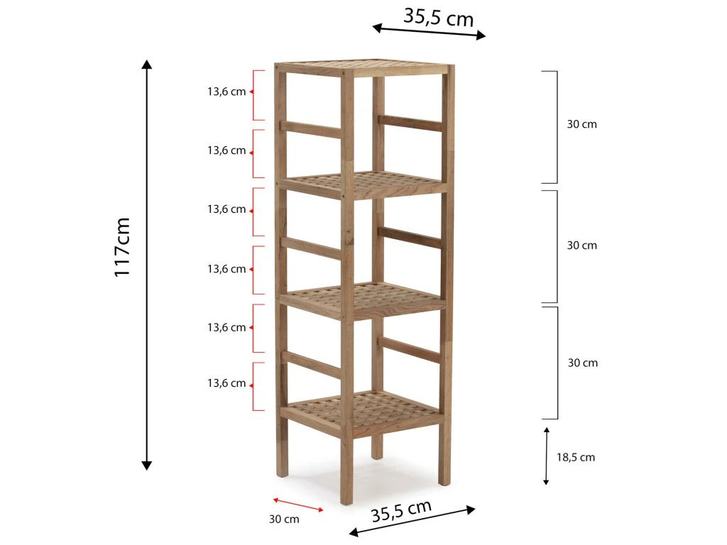 Étagère Alam En Bois De Noyer, Hauteur 117,5 Cm Avec 4 Niveaux – Image 4