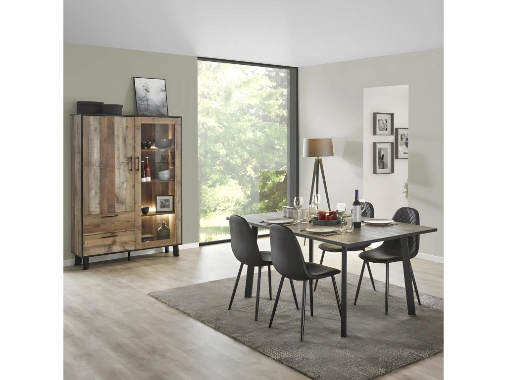 KARMINA - Vitrine 2 Portes Aspect Bois Avec Eclairage Led