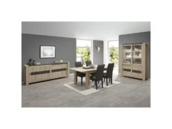 IRIS - Vitrine 4 Portes Coulissantes Imitation Bois + Led