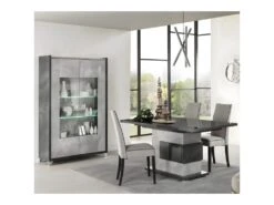 HOFFMAN - Vitrine 2 Portes Gris Aspect Pierre Avec Led