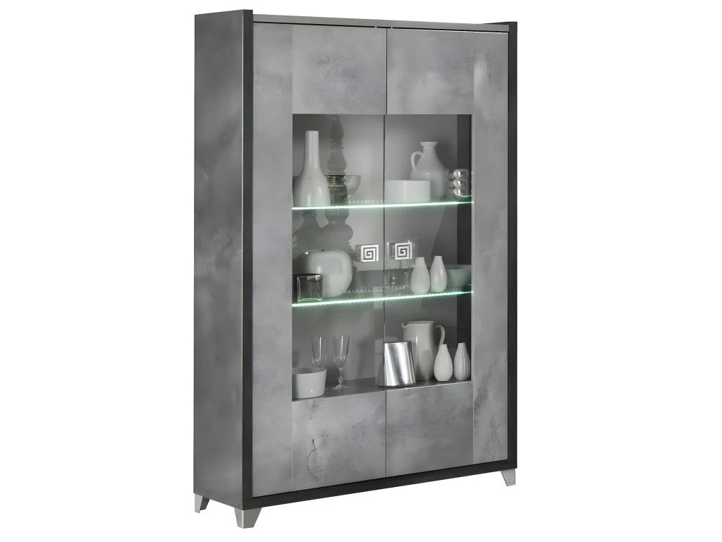 HOFFMAN - Vitrine 2 Portes Gris Aspect Pierre Avec Led – Image 2