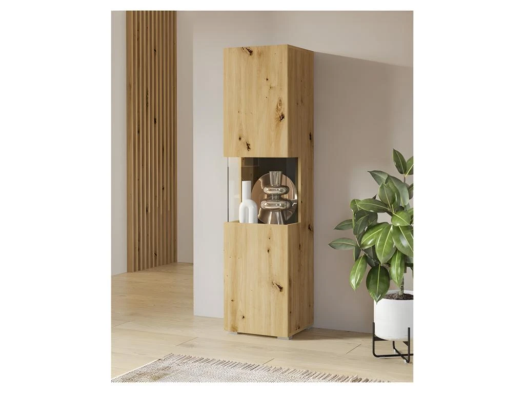 Vitrine 1 Porte Partiellement Vitrée Collection EVA. Couleur Chêne Et Noir.