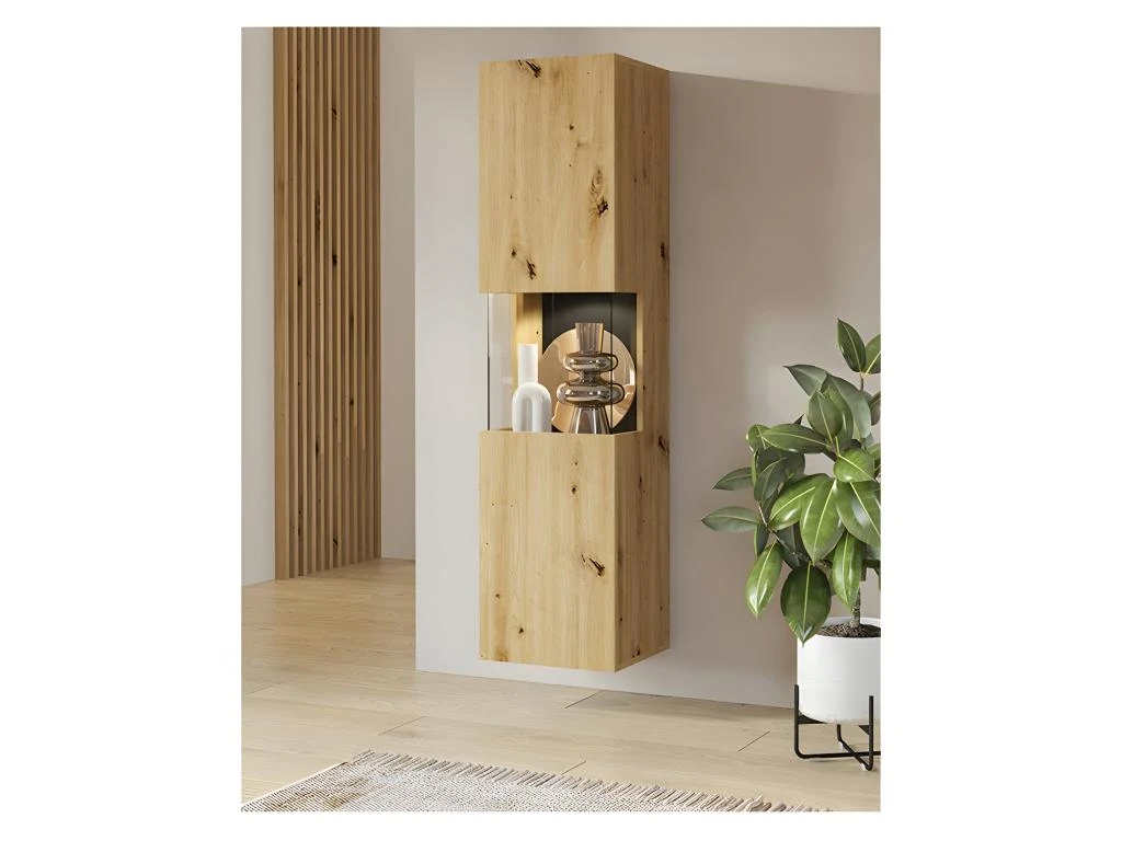 Vitrine 1 Porte Partiellement Vitrée Collection EVA. Couleur Chêne Et Noir. – Image 2