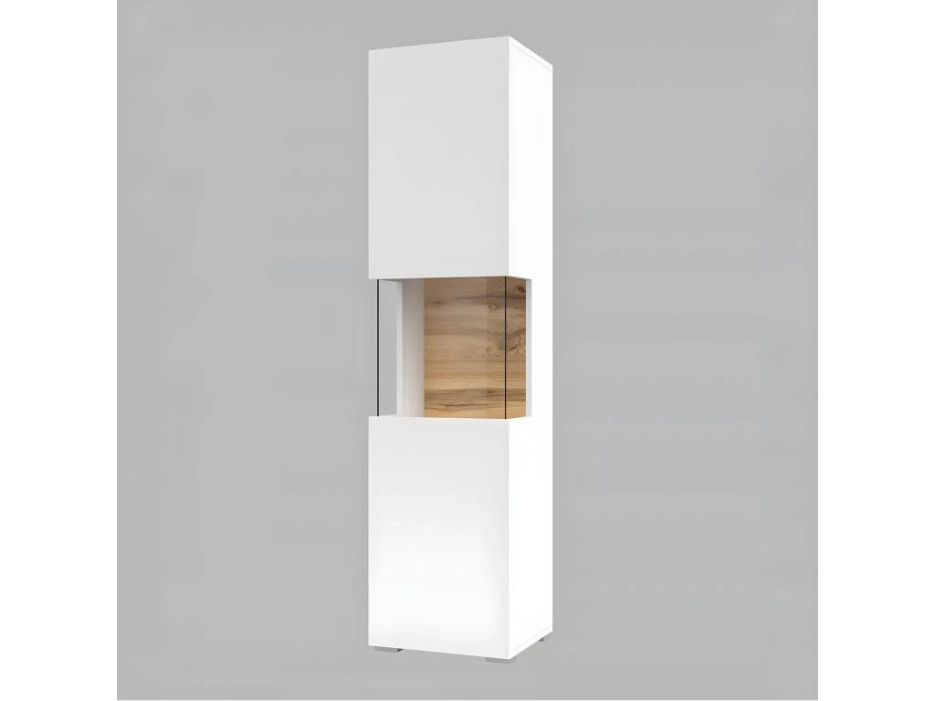 Vitrine 1 Porte Partiellement Vitrée Collection EVA. Couleur Blanc Et Chêne. – Image 2