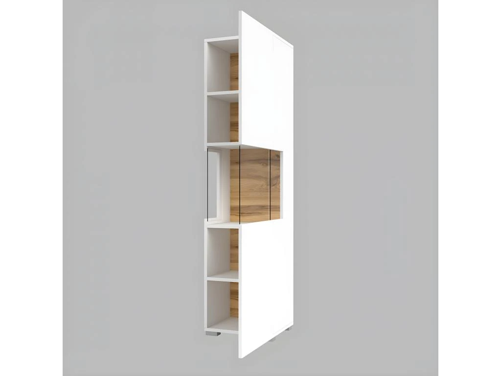 Vitrine 1 Porte Partiellement Vitrée Collection EVA. Couleur Blanc Et Chêne. – Image 4