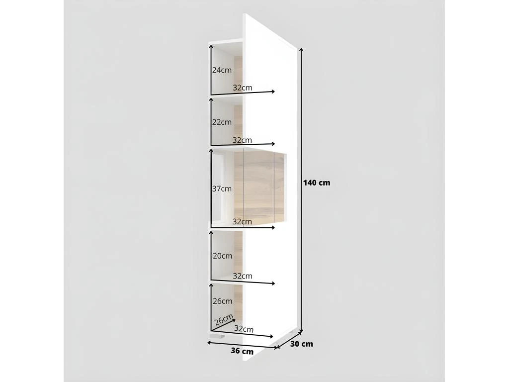 Vitrine 1 Porte Partiellement Vitrée Collection EVA. Couleur Blanc Et Chêne. – Image 5
