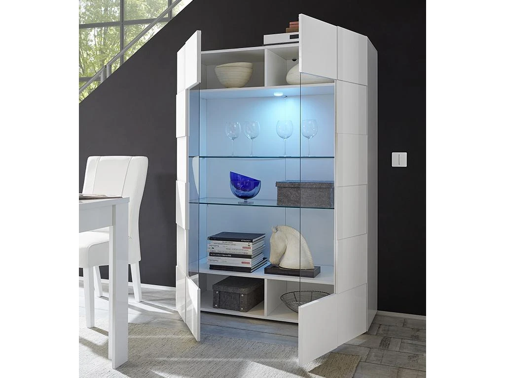 Vitrine CALISTO - LEDs - 2 Portes - Blanc Laqué – Image 2