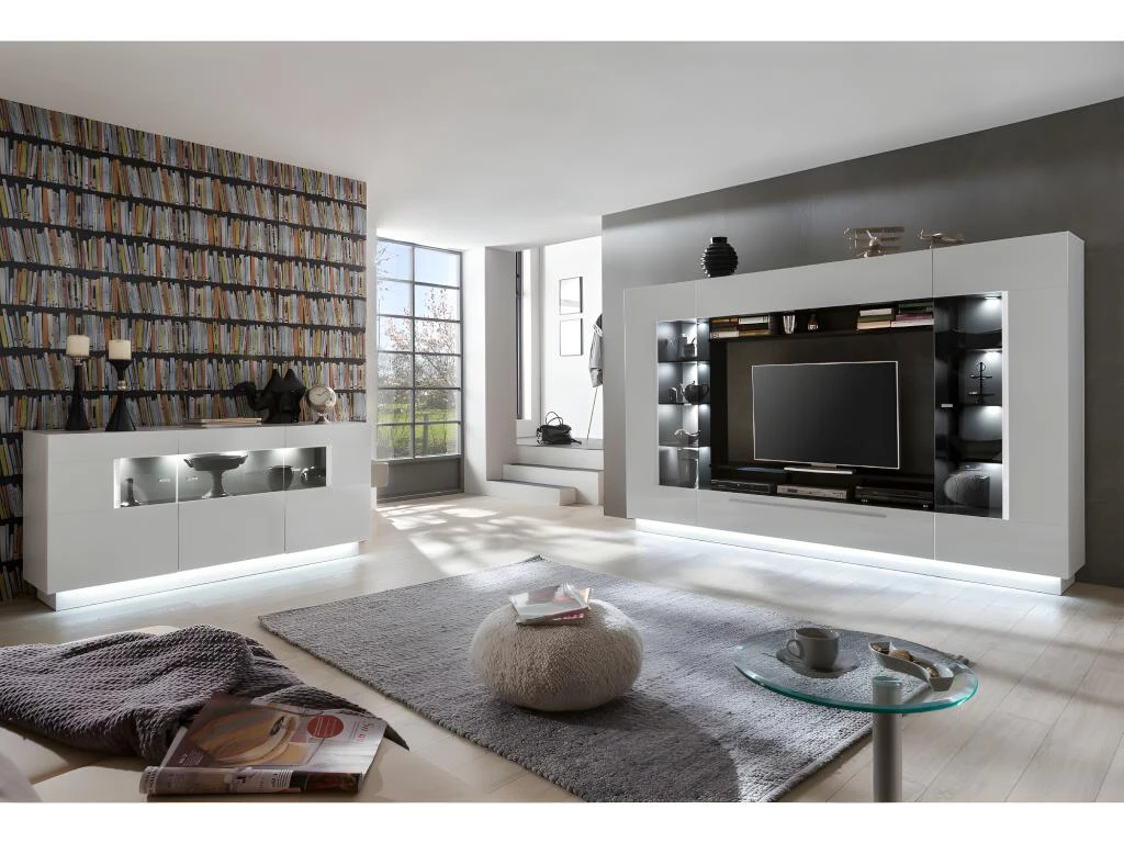 Ensemble Mur TV + Buffet - MDF - Blanc - Séjour Lumineux BLAKE – Image 2
