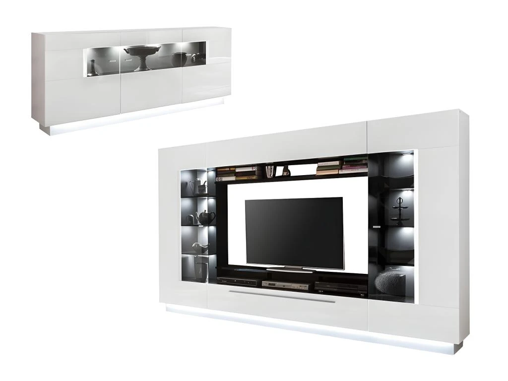 Ensemble Mur TV + Buffet - MDF - Blanc - Séjour Lumineux BLAKE