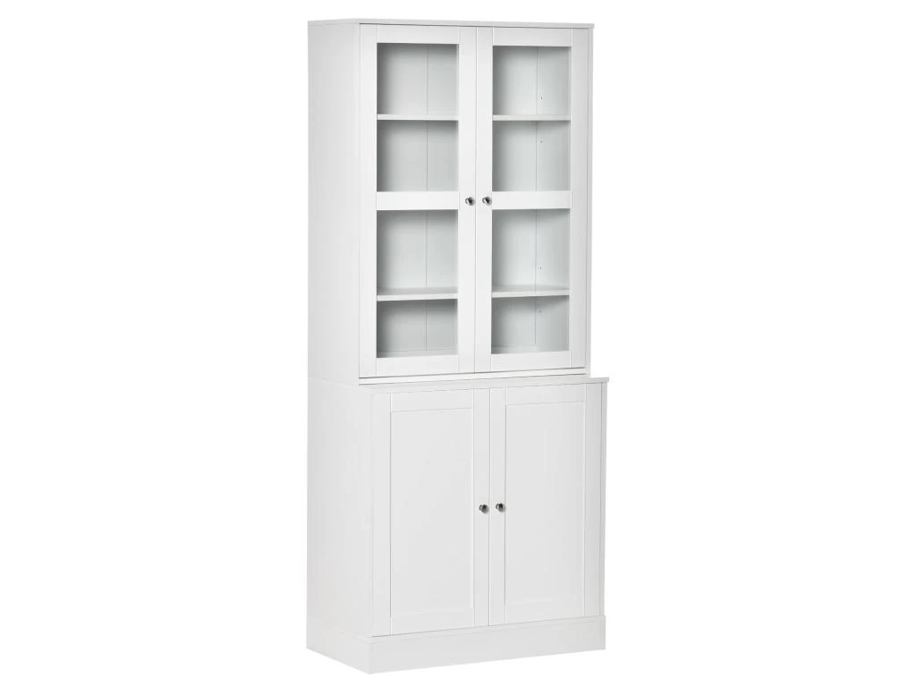 HOMCOM Bibliothèque Vitrine Multi-rangement - 2 Portes Verre, 2 Portes Bois, 4 étagères Réglables - MDF Blanc – Image 2