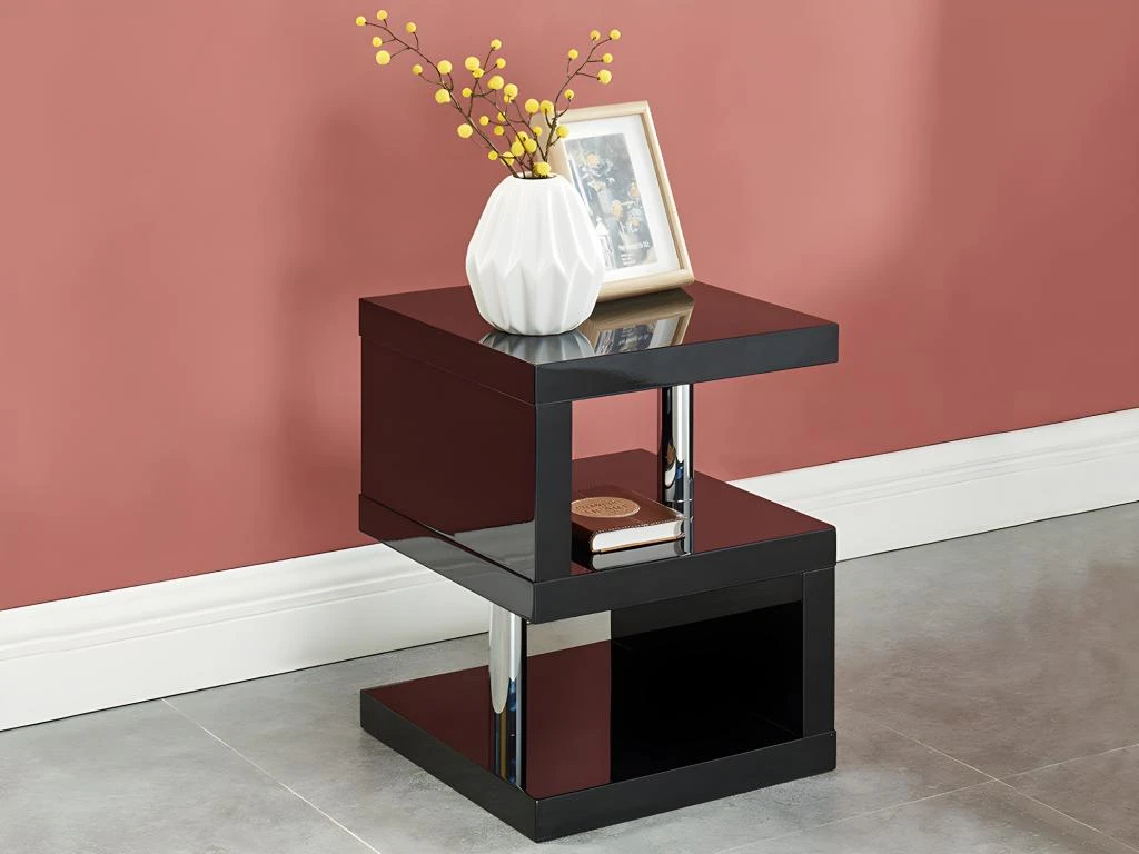 Table D'appoint LYLIA II - MDF Laqué - Avec LEDs - Noir