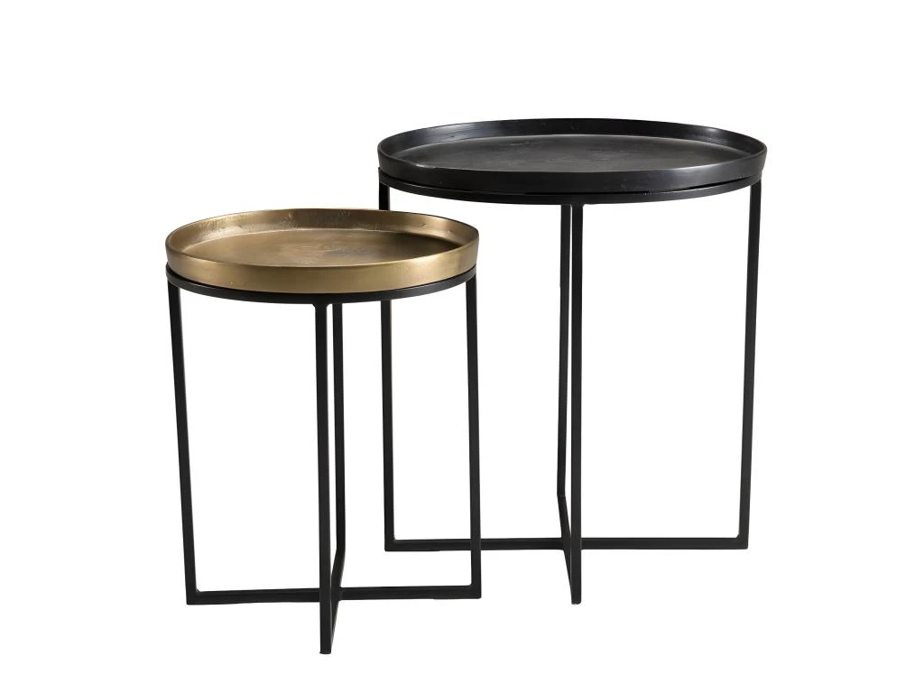 JONAS - Set De 2 Tables D'appoint Ovales Aluminium Doré Et Noir - Pieds Métal Noir – Image 2