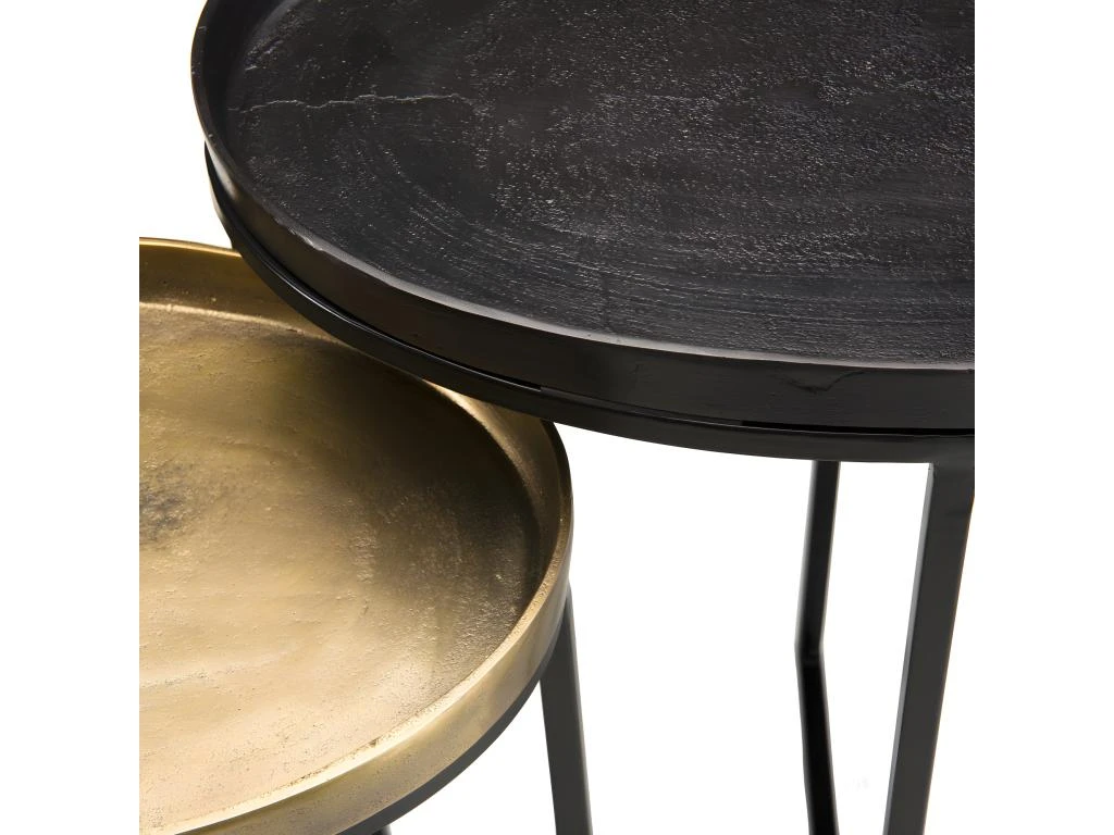 JONAS - Set De 2 Tables D'appoint Ovales Aluminium Doré Et Noir - Pieds Métal Noir – Image 4