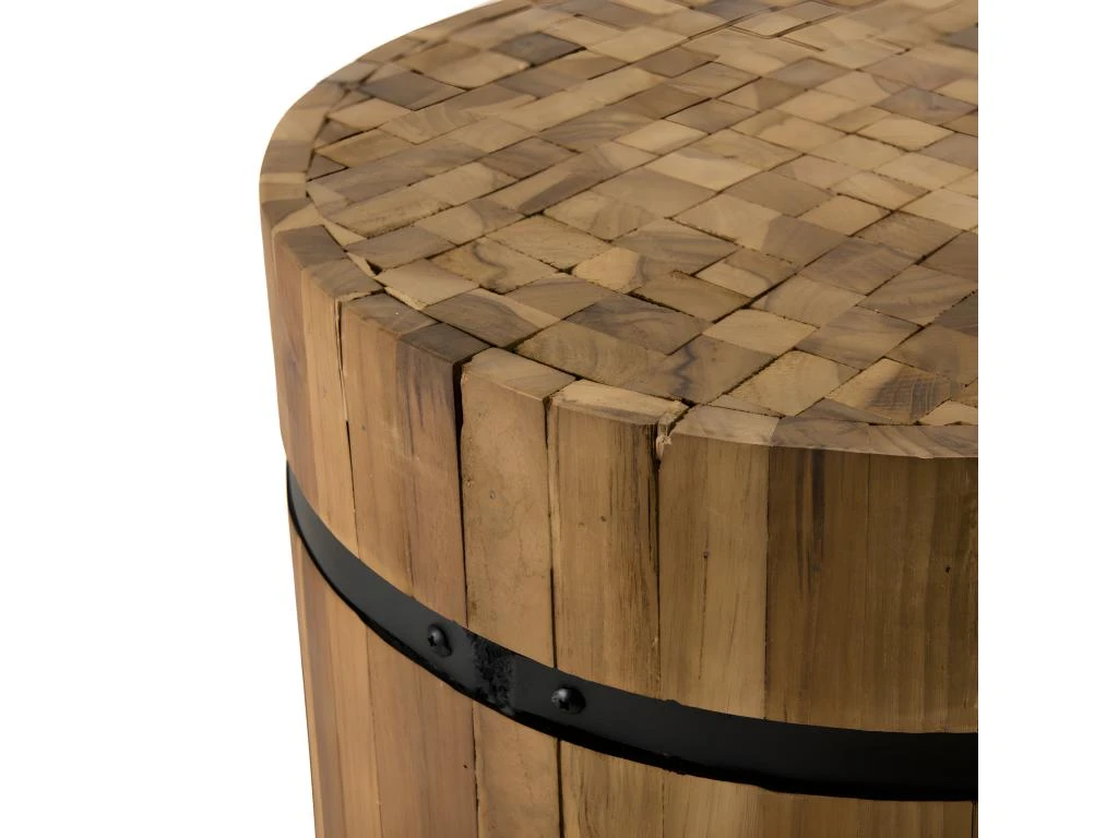 SUZY - Table D'appoint Bois Ronde 40x40cm Teck Recyclé Cerclée Métal Noir – Image 4