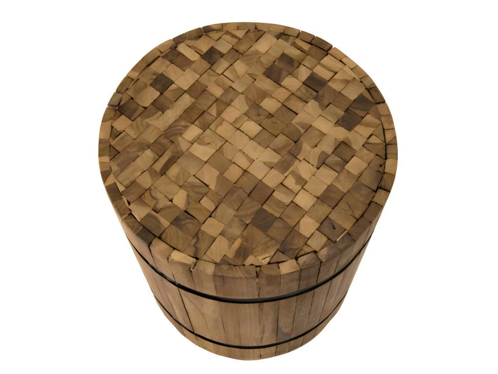 SUZY - Table D'appoint Bois Ronde 40x40cm Teck Recyclé Cerclée Métal Noir – Image 5