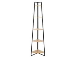 DANGA - Etagère D'Angle Métal Noir Plateau Imitation Bois