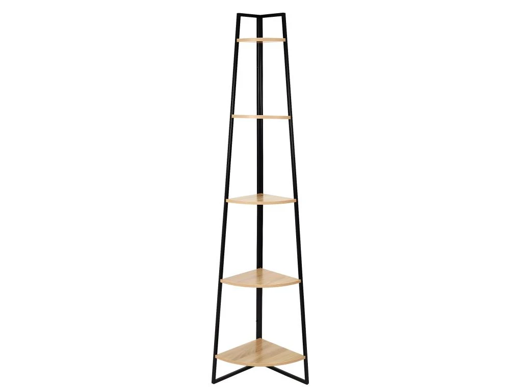 DANGA - Etagère D'Angle Métal Noir Plateau Imitation Bois