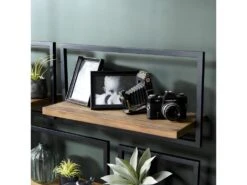 ALIDA - Étagère Murale 'L' 1 Plateau Teck Recyclé Marron Structure Métal Noir