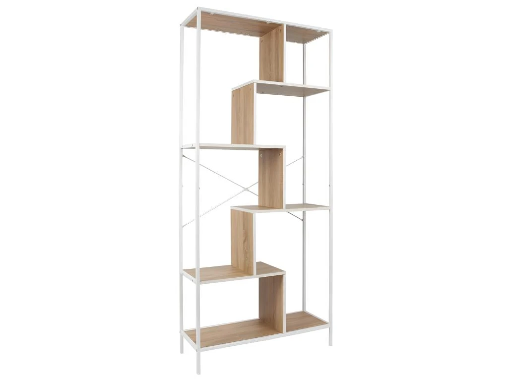 ENDIS - Etagère 6 Niveaux Aspect Bois Et Métal Blanc
