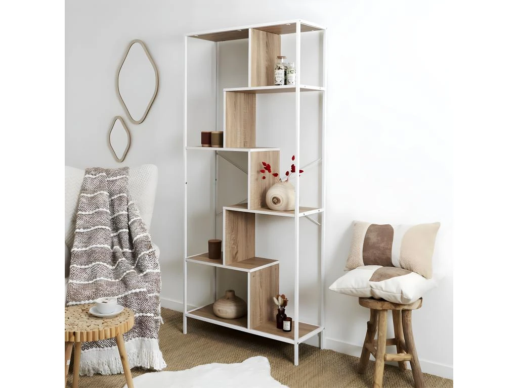ENDIS - Etagère 6 Niveaux Aspect Bois Et Métal Blanc – Image 2