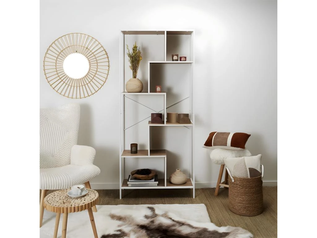 ENDIS - Etagère 6 Niveaux Aspect Bois Et Métal Blanc – Image 5